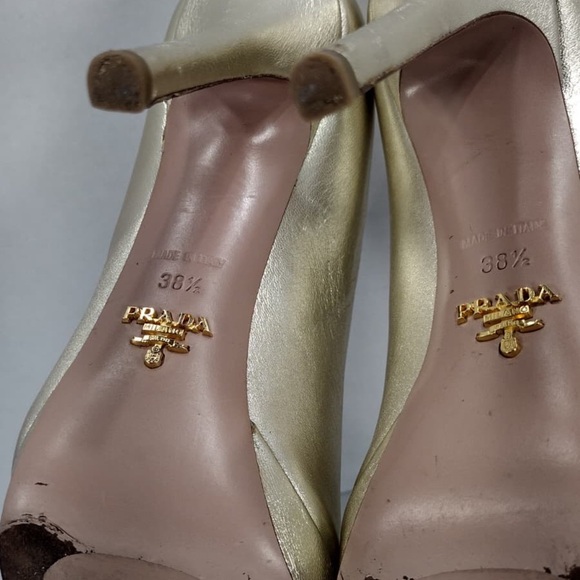 Prada Women's Gold Peep-Toe Heels pre owned Exellent condition size 8.5 - Picture 9 of 15